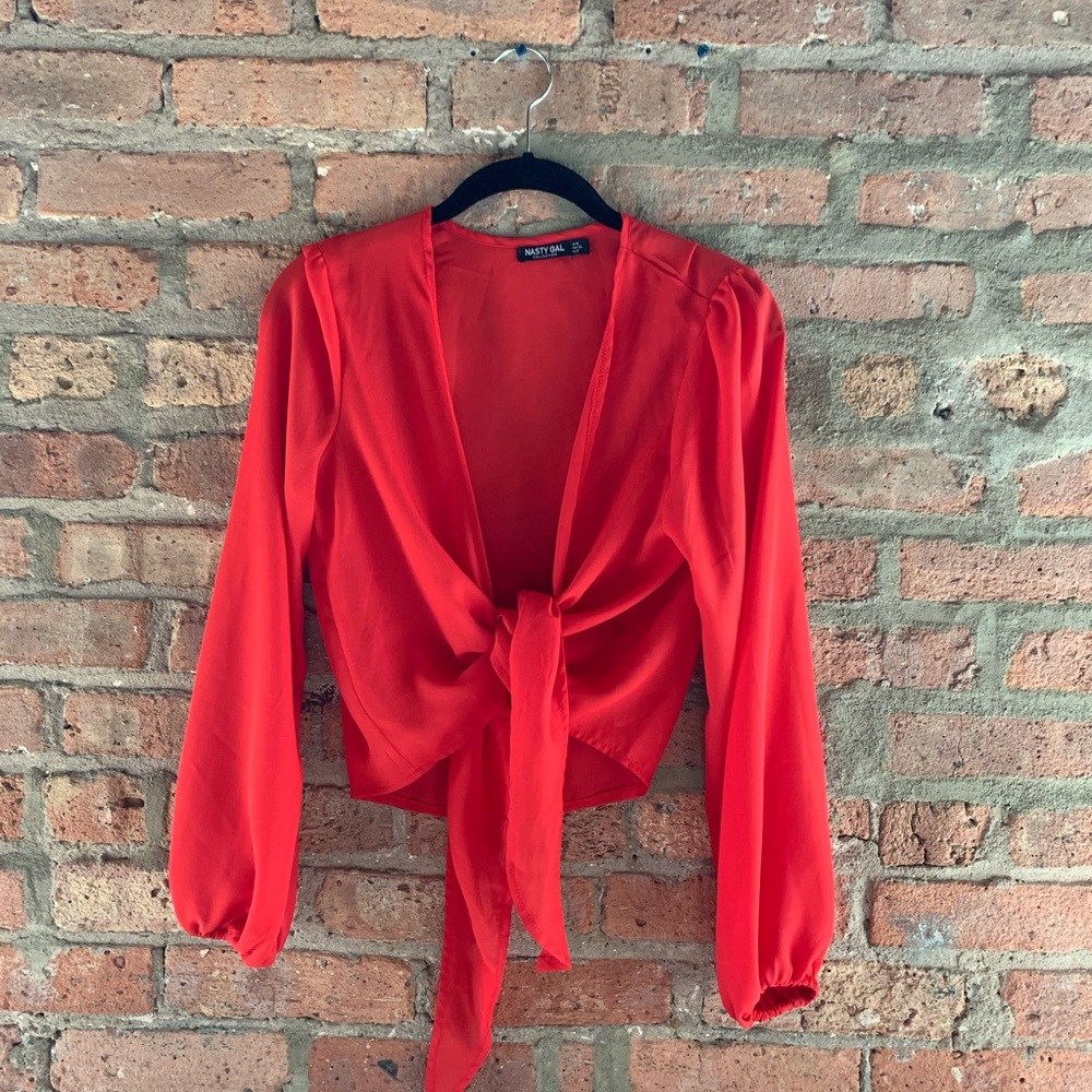 Nastygal Red Tie Top Long Sleeve